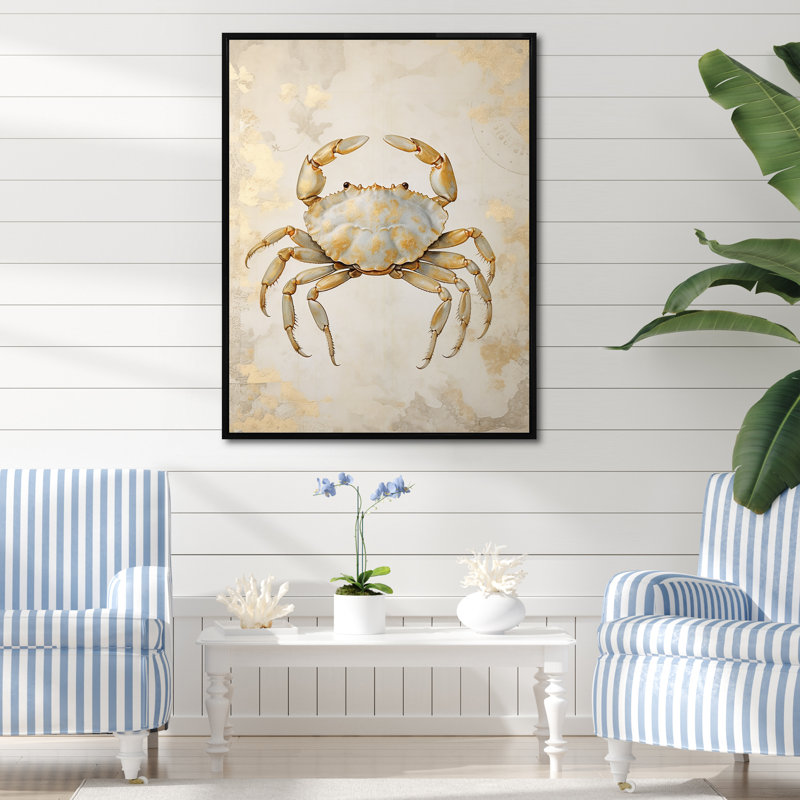 Minimalisme crabe, peinture II sur toile, Cadre flottant noir, H 32 po x l 24 po x P 1 po