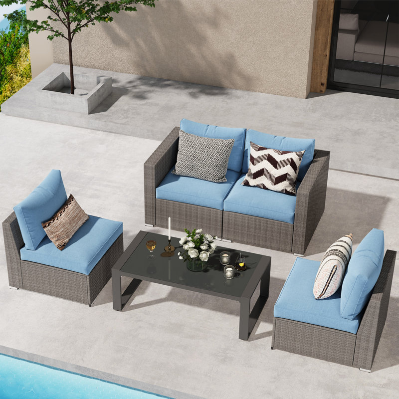 Ensemble de canapé modulaire de patio 5 pièces avec table basse, 5 Pcs: Table, Loveseat, 2 Chairs