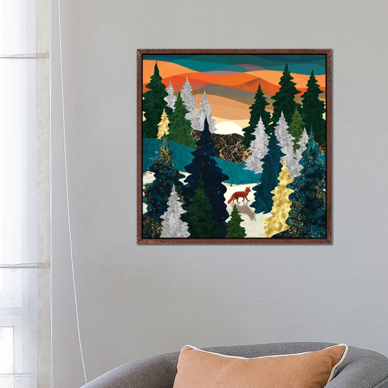 Amber Fox - Print on Canvas, 66.04 cm H x 66.04 cm W, Classic Brown Wood Framed