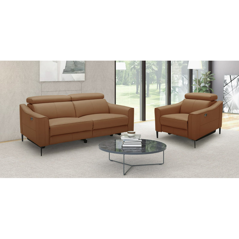 Anisia 73.5'' Leather Power Reclining Sofa, Orange