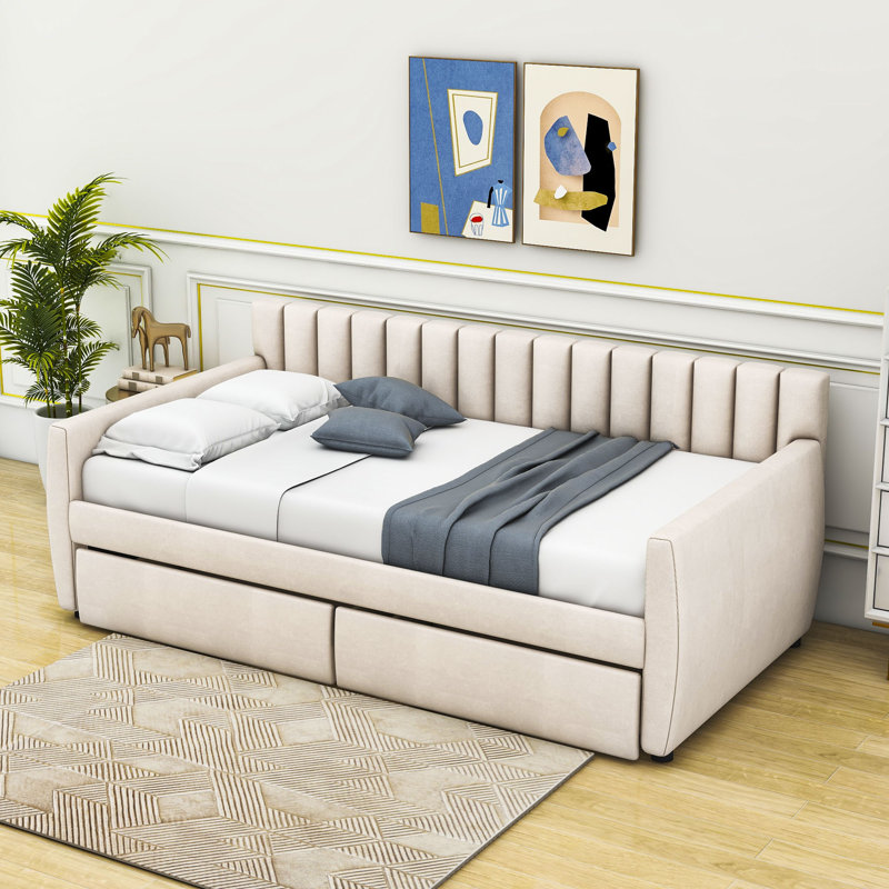 Lit de jour simple avec couchette Quinnesec, Beige
