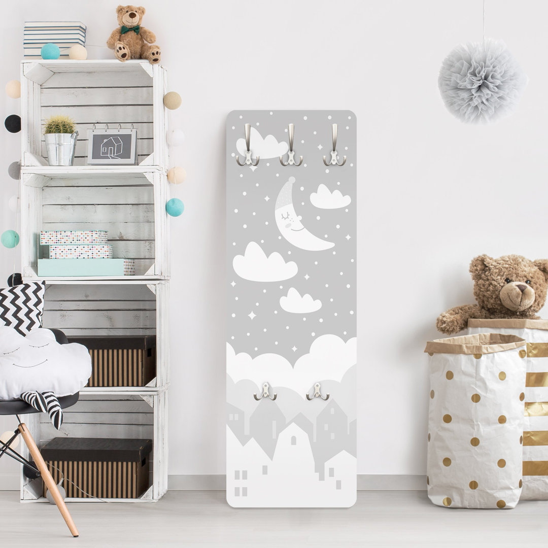 Starry Sky with Moon Wall Mounted Coat Rack