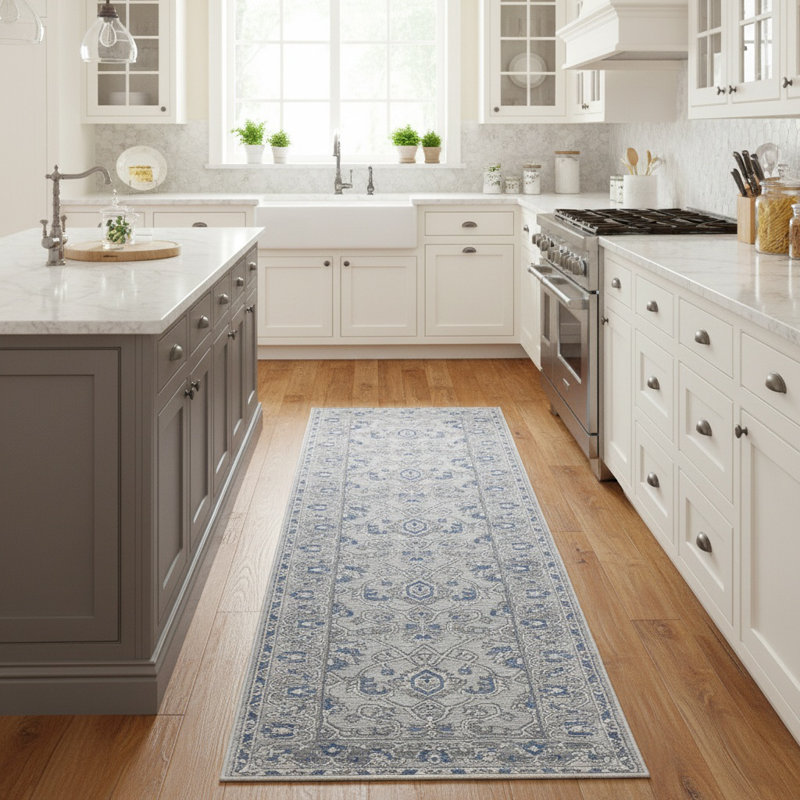 Tapis de couloir oriental gris / bleu Collection MARFI Adrienna, Tapis de couloir 2 pi 2 po x 8 pi