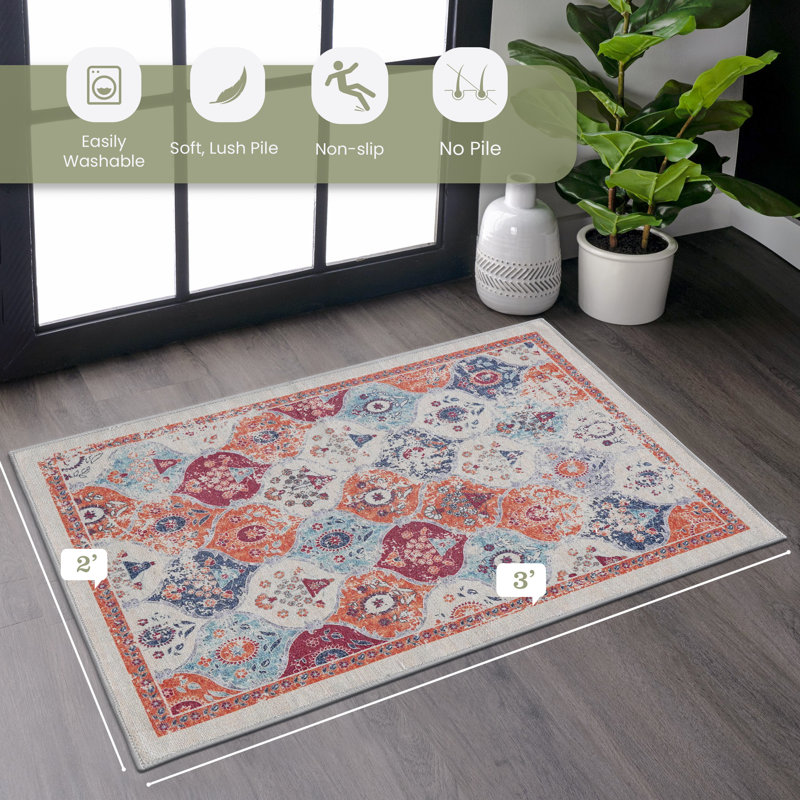 2X3 Cream Area Rug, Washable Area Rugs, Low-Pile, Non-Slip, Non-Shedding, Foldable, Kid&Pet Friendly, Area Rugs For Living Room, Bedroom, Kitchen, Dining Room Rug,  Gifts, (Cream, 2' X 3')