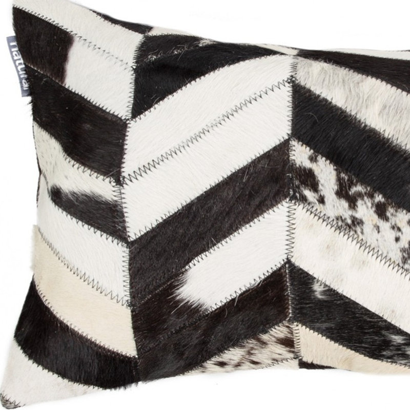 Black and Natural Chevron Cowhide Throw Pillow with Microsuede Backing
