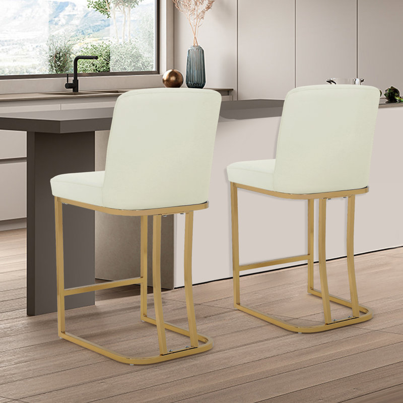 Upholstered Counter Height Bar Stools, PU Leather Barstool Upholstered Armless Kitchen Island Stools, White