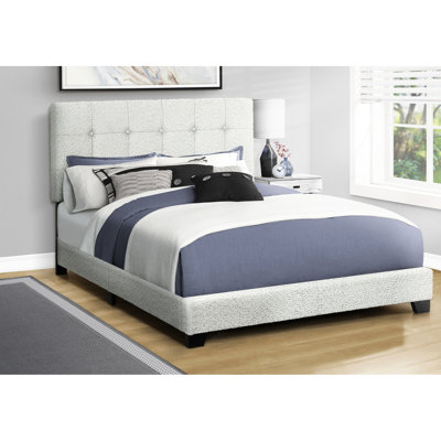 Structure de lit tapissier grand gris Grey Boucle, pieds blocs noirs, conception transitionnelle, bois d'ingénierie massif, rembourrage confortable, rembourrage en mousse, profondeur 85,87 po, largeur 65,69 po, hauteur 46,76 po, poids 52 lb,