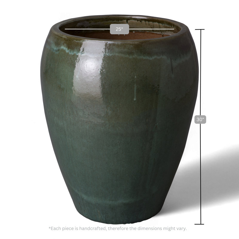 Large Tea Green Ceramic Round Pot for Indoor/Outdoor Use