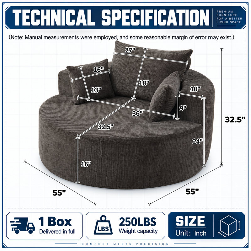 Fauteuil convertible une place en éponge chenille moelleuse, aucun assemblage requis, canapé une place moderne et rembourré, assise d'appoint confortable avec dossier de soutien