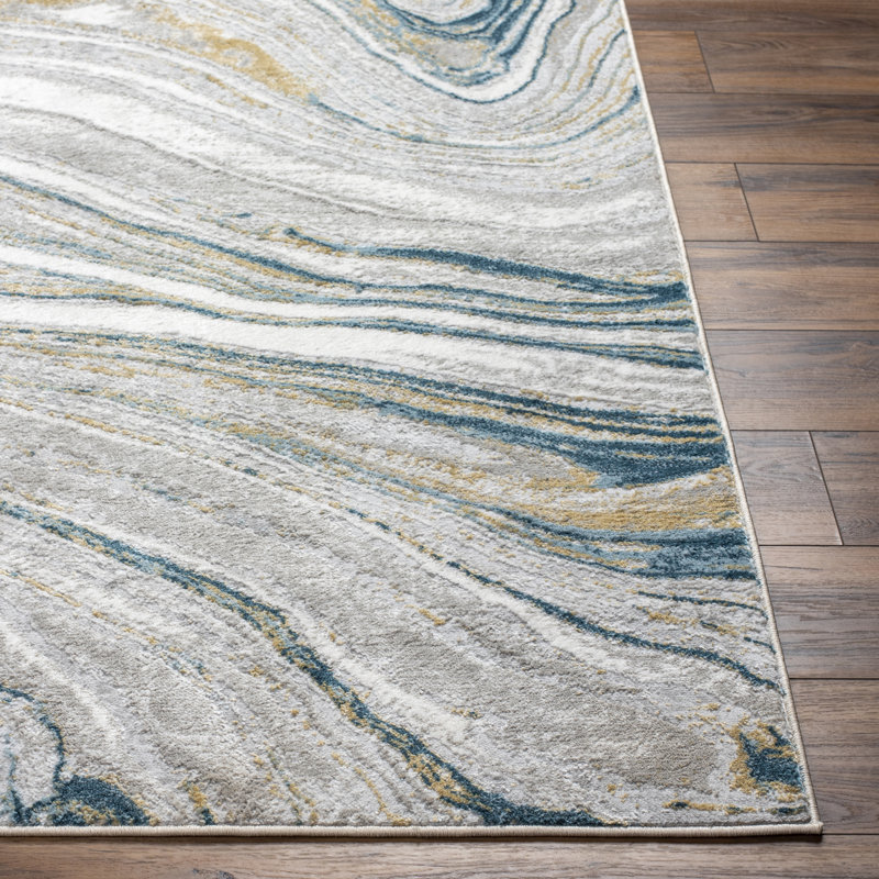 Emarrick Dieter Abstract Blue Area Rug, Rectangle 7' x 9'
