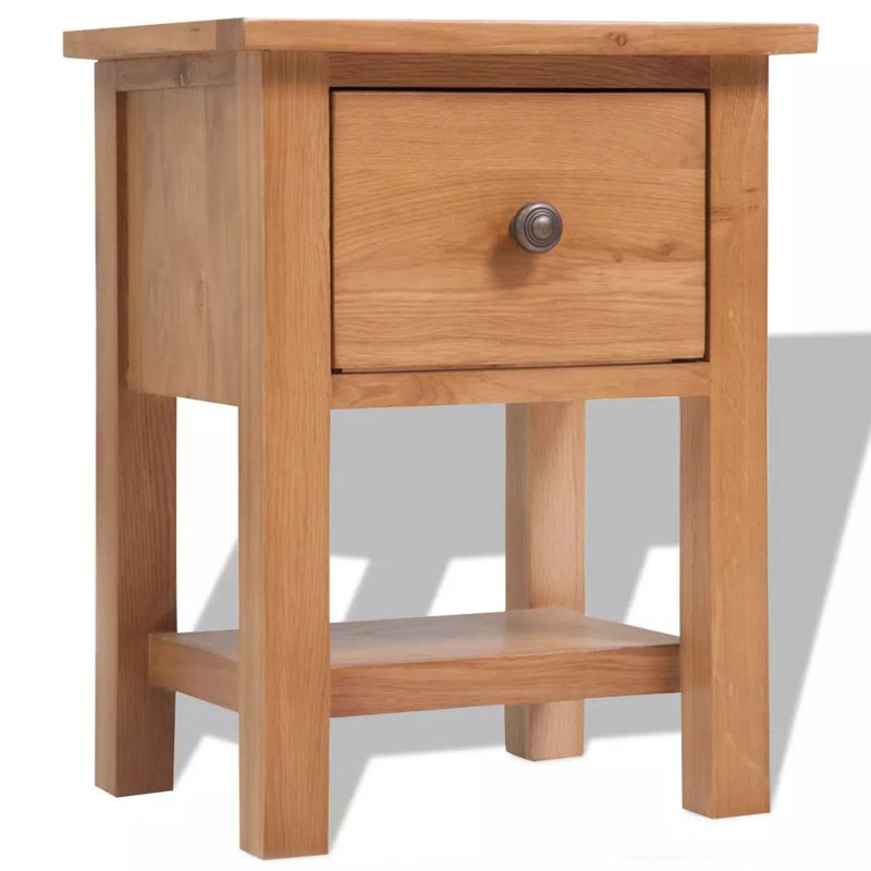 Nightstand Solid Oak Wood Brown, 18.5" H x 14.2" W x 11.8" D