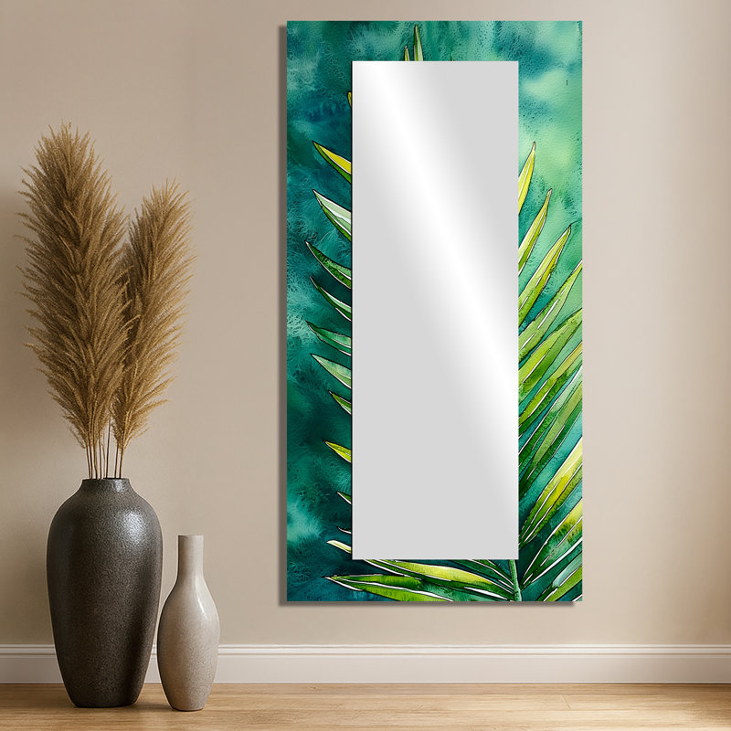 Décoration murale miroir vert palmiers tropicaux verts - palmiers et palmiers - imprimé sur métal, 28 po x 55 po