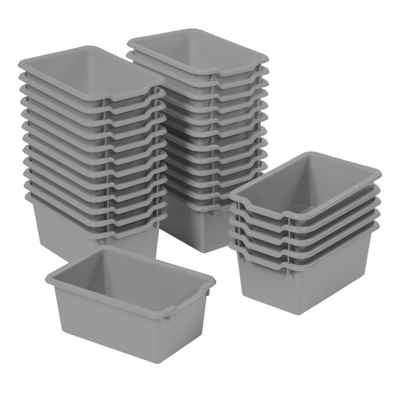 ECR4Kids Scoop Front Storage Bin, Multipurpose Organization, 30-Piece, Gray