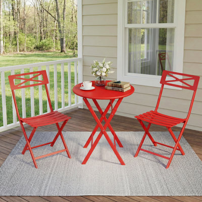 Ensemble bistro pliant résistant aux intempéries, table de patio en acier 3 pièces et 2 chaises