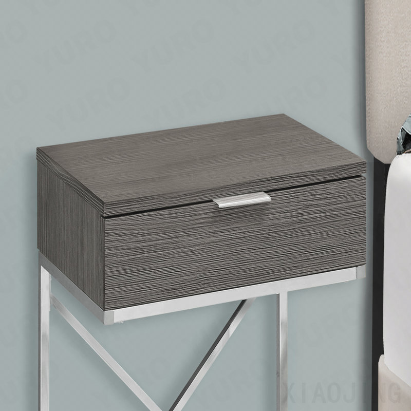 Table de bout en stratifié gris et métal chromé avec tiroir de rangement, Gris foncé / Chrome