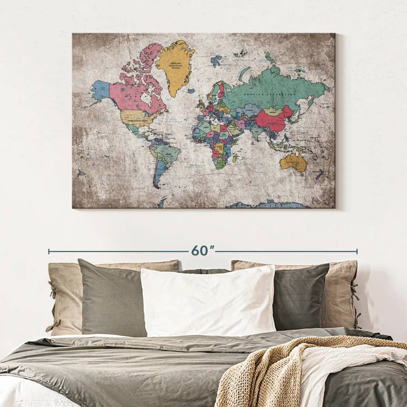 Keiri Geographic World Map III, 34" H x 51" W
