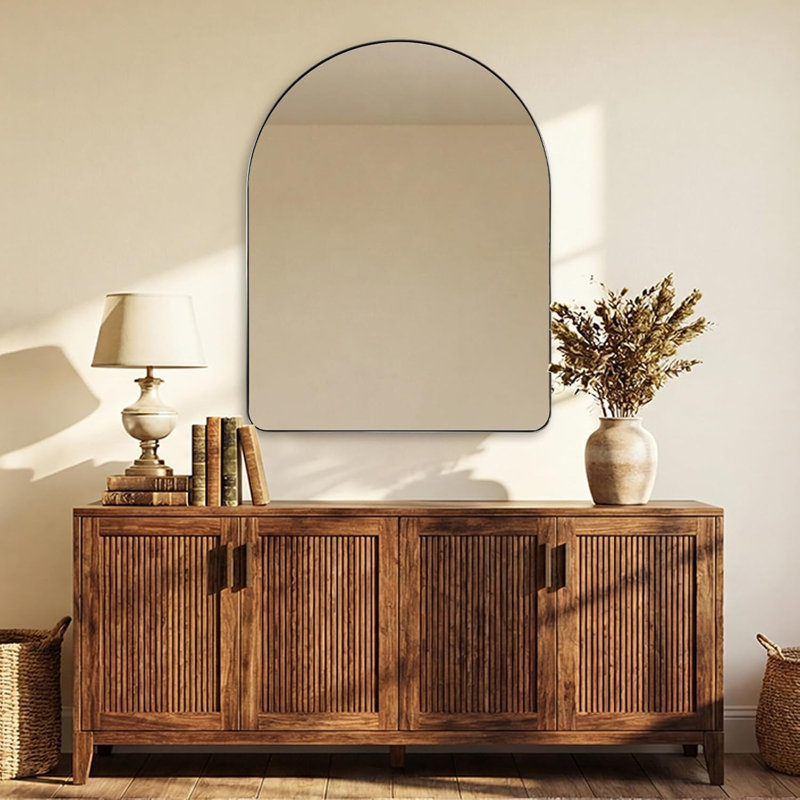 Miroir de salle de bain Hafsa Cadre en acier inoxydable, 36" x 28", Nickel brossé