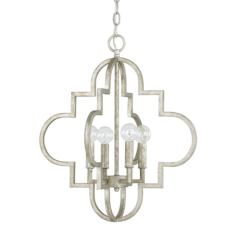 Ellis 4 - Light Dimmable Geometric Chandelier, 20.25" H x 18" W x 18" D, Antique Silver