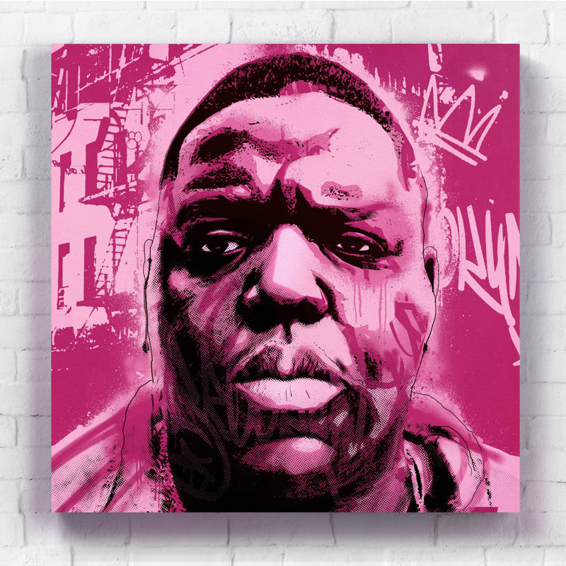Biggie Smalls East Coast - Print on Canvas, Matte Black/White Framed, 41cm H x 41cm W x 5cm D