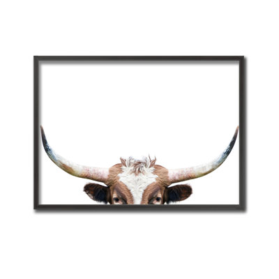 Nature Inspired Peeking Longhorn Cow by  - Picture Frame Photograph on Paper