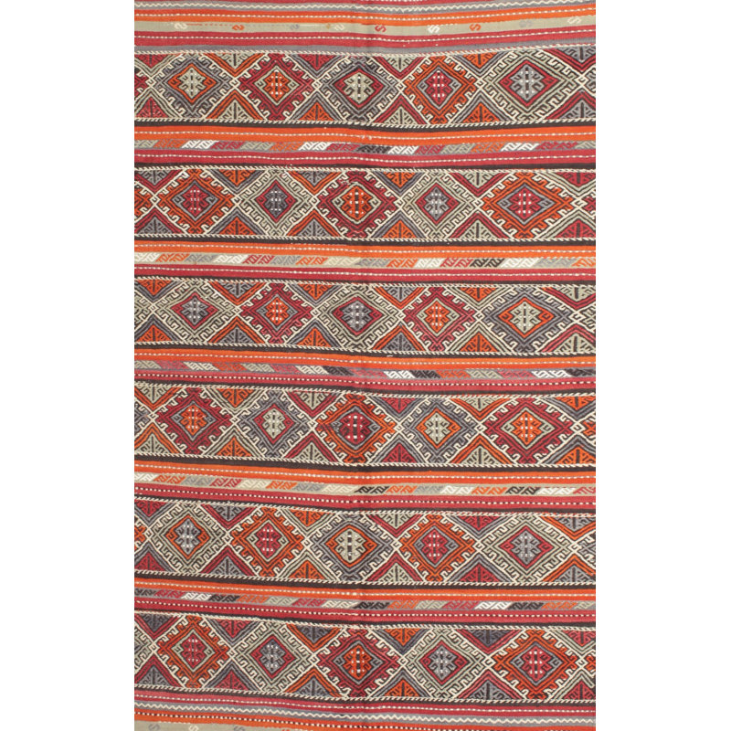 Tapis de zone rouge/orange/vert contemporaine, Rectangle 8 pi x 12 pi
