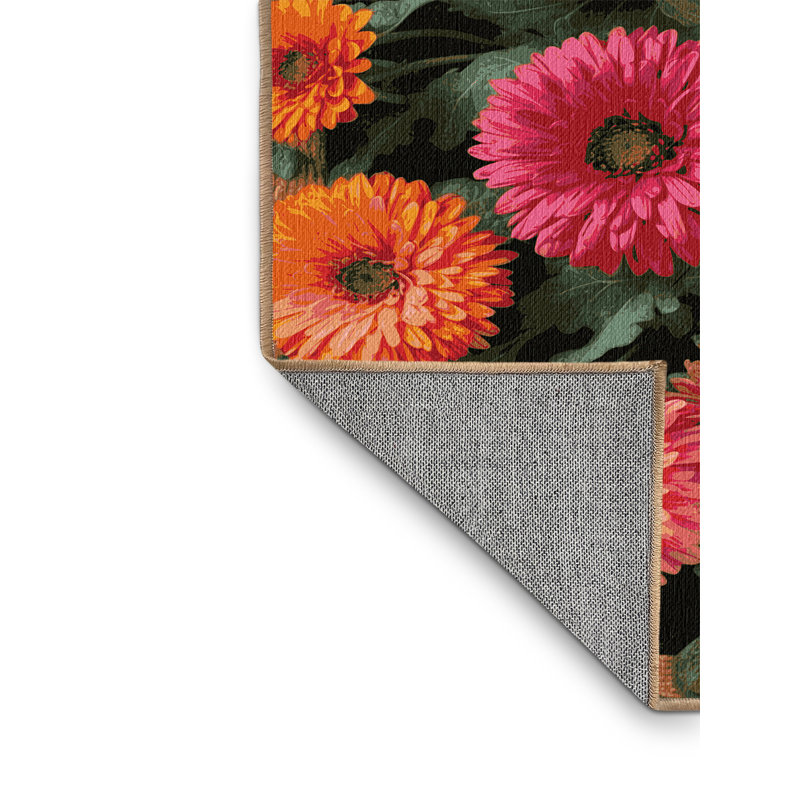 Machine Washable Botanical Brown Area Rug, Round 6'