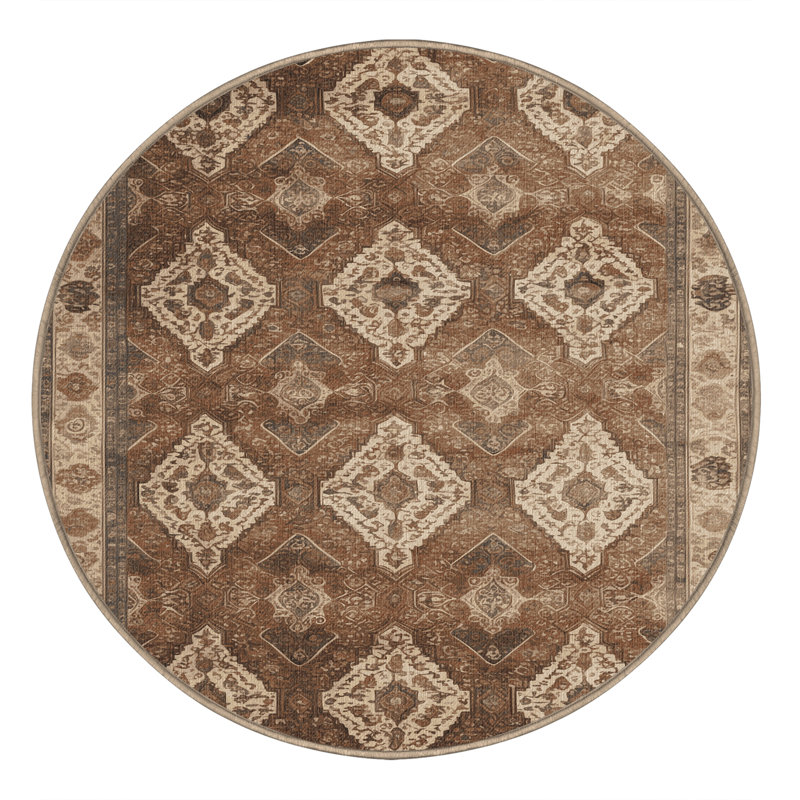 Tapis brun lavable à la machine, Rond 6 pi