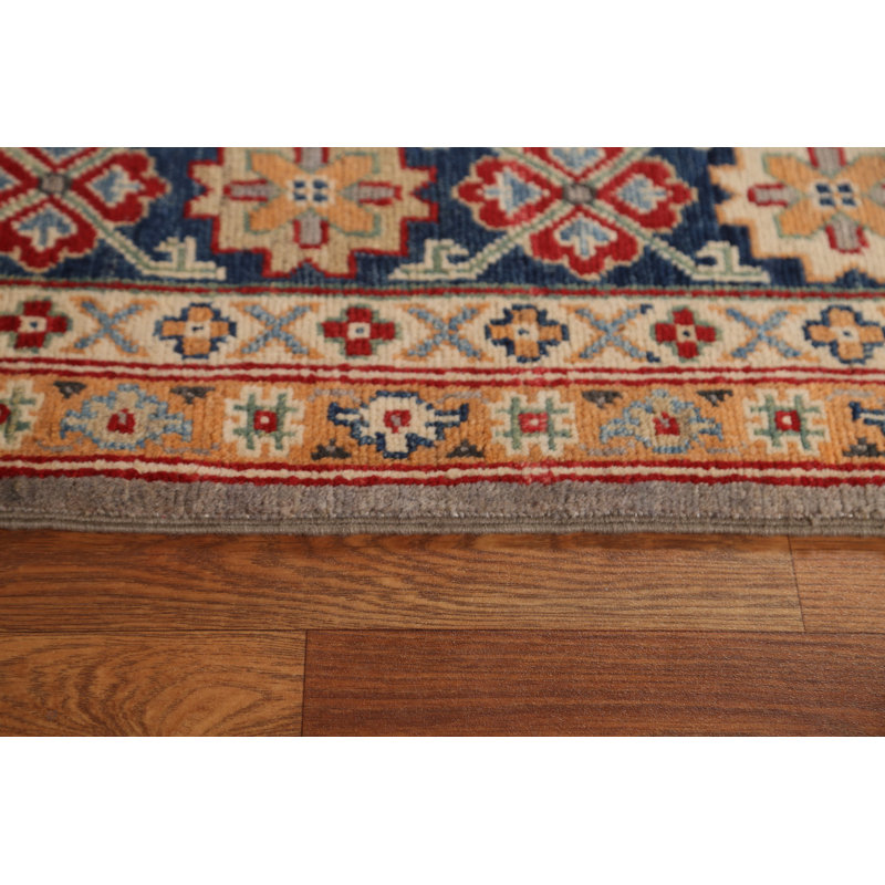 Tapis gris / rouge / brun en laine noué à la main de conception unique 6 pi 7 po x 9 pi 10 po New Age
