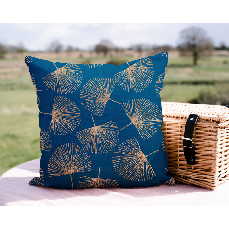 Coussin intérieur / extérieur Joba Dandilion, L 15 po x H 15 po, Turquoise / or