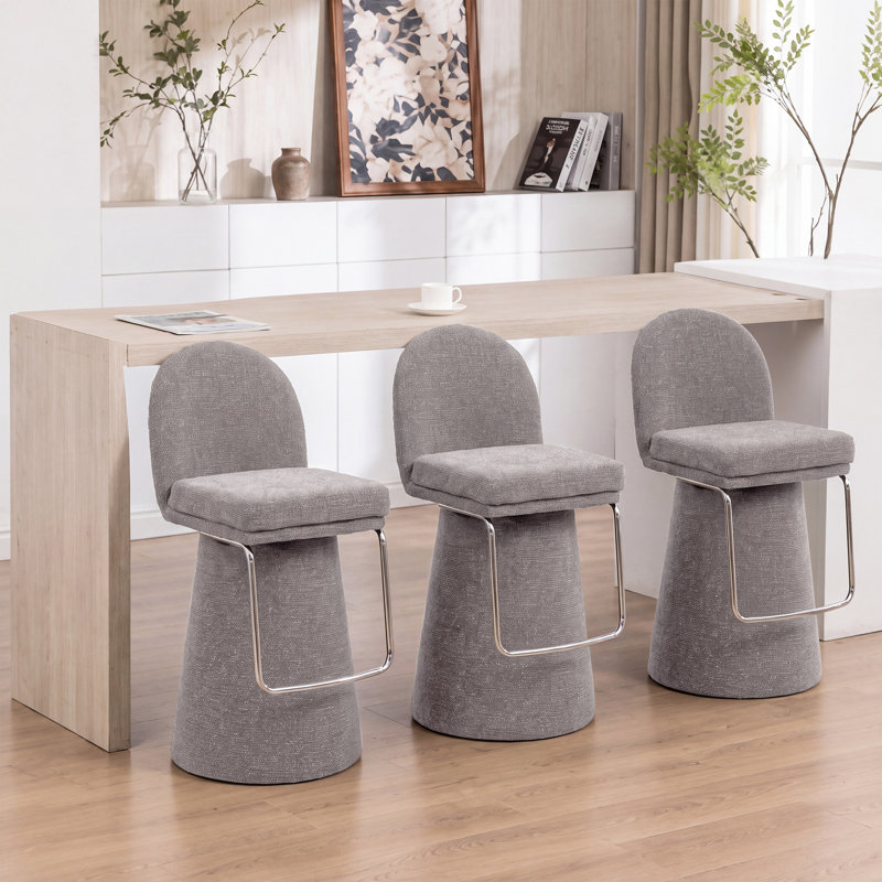 Everly Swivel Upholstered Counter Stool with Solid Wood Frame, Gris clair