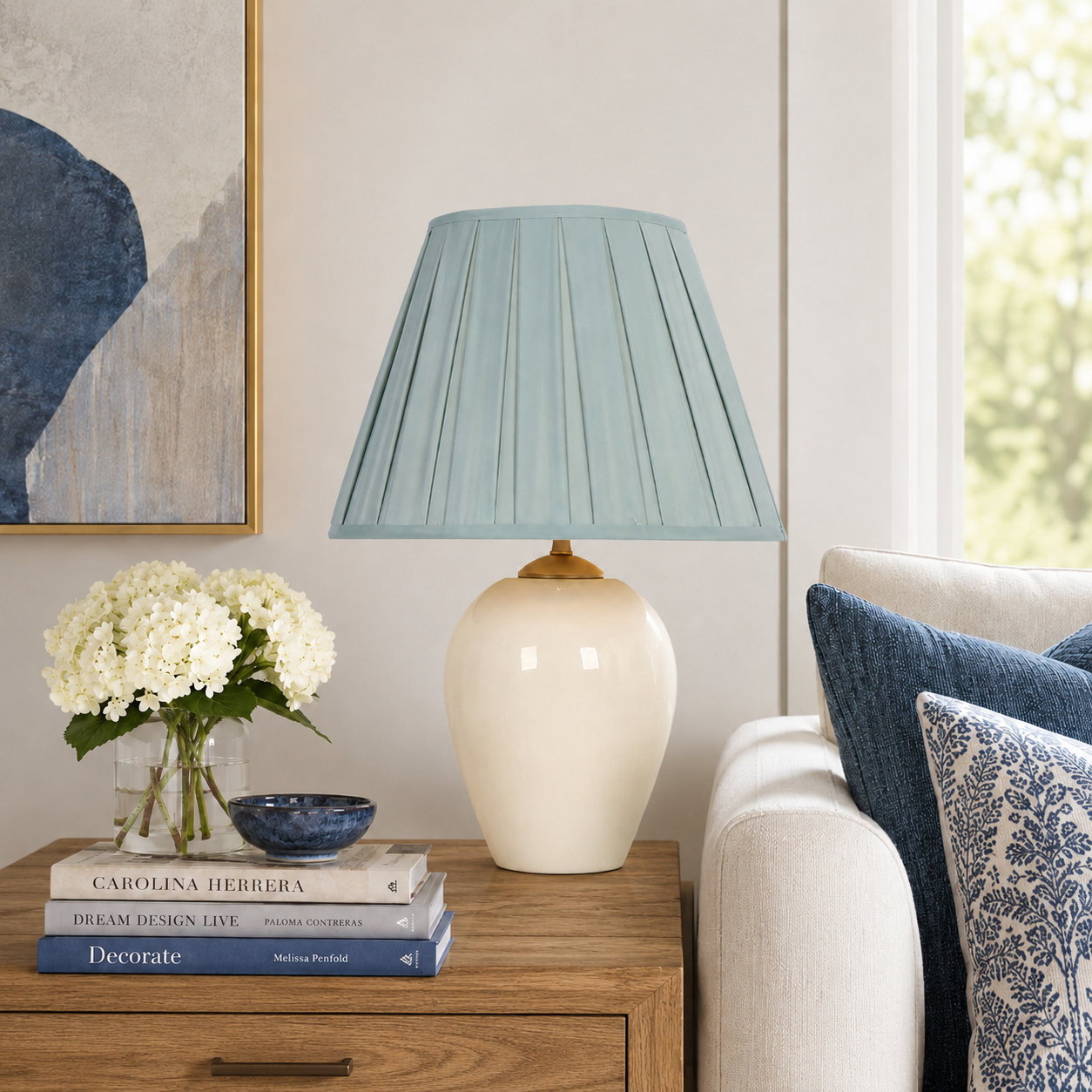 Dimmable Ceramic Table Lamp, Blue