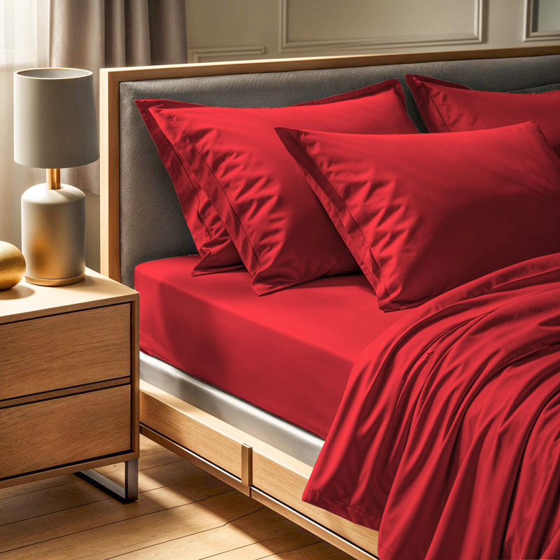 Premium 100% Cotton Ranforce Single Small Fitted Sheet, Red | 35.4 x 74.8 x 11.8 inches | 145 Thread Count, Soft & Breathable, Machine Washable | Perfect for Cozy Beds & Comfortable Sleep