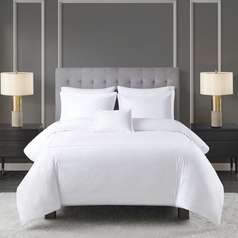 Édredon double / grand en coton 500Tc, édredon à rayures brodées, housse de couette amovible avec fermeture à glissière et attaches de coin intérieures double / grand, duvet synthétique, double rayure, repose-pieds douillet