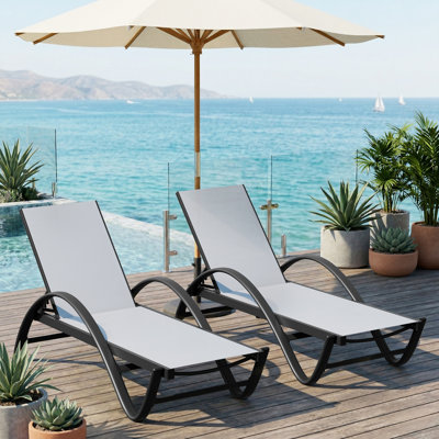 Rannon Outdoor Metal Chaise Lounge with Armrests 