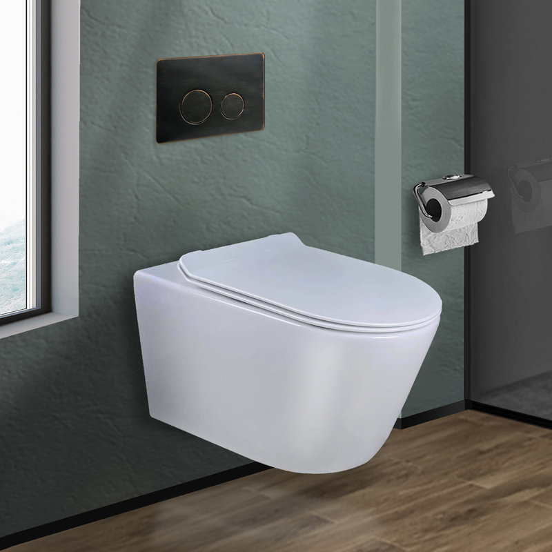 Dakota 1.28 GPF Wall Hung Toilets (Seat Included), White/Oil Bronzed