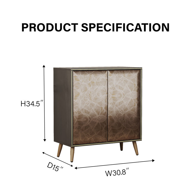 Buffet 2 portes avec panneau surélevé en forme de ligne géométrique, Noir