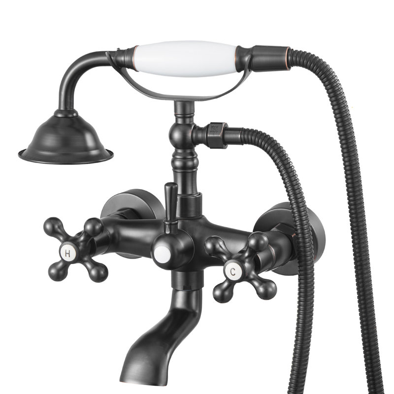 Clawfoot Tub Faucet, Wall Mount Bathtub Faucets with Handheld Shower, Vintage Brushed Gold Clawfoot Tub Filler Faucet Shower Kit with Adjustable Swing Arms & 360° Rotation Spout for Bathtubs