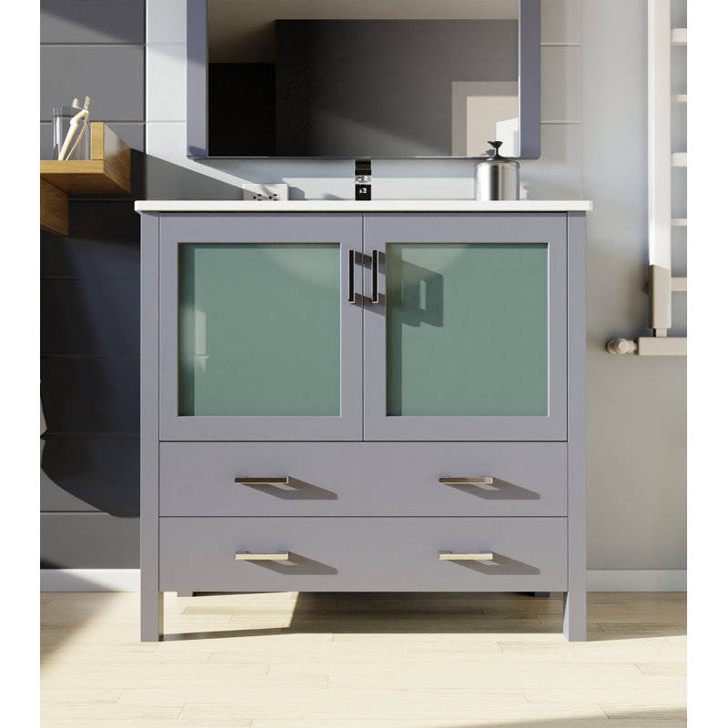 Volez 36 in W x 18.25 in D Dark Grey Single Bath Vanity