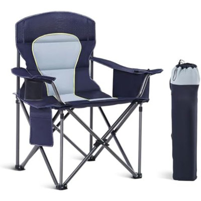 Chaise de camping pliante surdimensionnée, portable et ultra-résistante | Chaise de jardin surdimensionnée avec porte-gobelet, poche de rangement et sac isotherme, peut supporter jusqu'à 204 kg, idéale pour le camping, la plage et les pique-niques