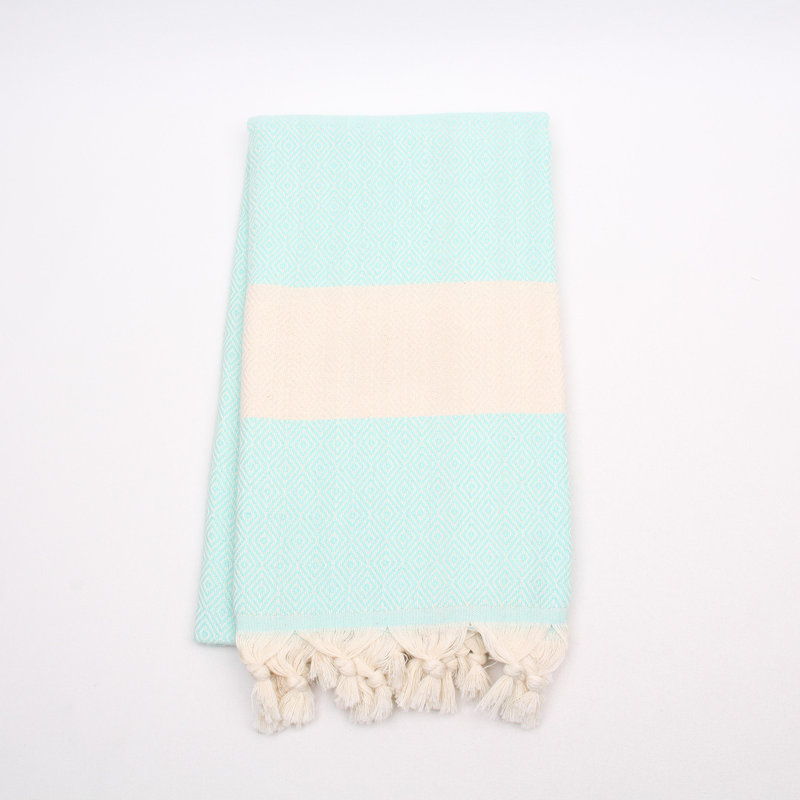 Serviettes en coton turc à motif de losanges - peshtemal et peshkir, séchage rapide et douceur, Menthe
