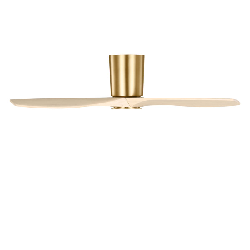 Seyra Smart Hugger LED Ceiling Fan, Washed White Oak, 44" Wide, Burnished Brass