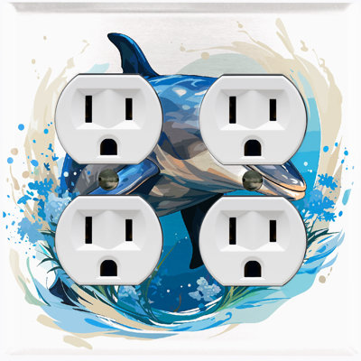 Metal Light Switch Plate Outlet Cover (Blue Dolphin Ocean Splash - Double Duplex)