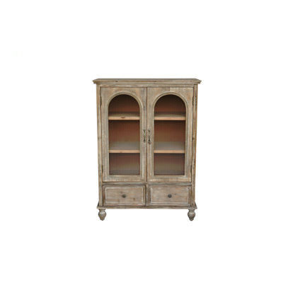 Farmhouse Storage Cabinet, Distressed Wood Kitchen Pantry Cabinet with 2 Glass Doors and 2 Drawers, Rustic Freestanding Buffet Cupboard with Shelves for Living Room, Dining Room