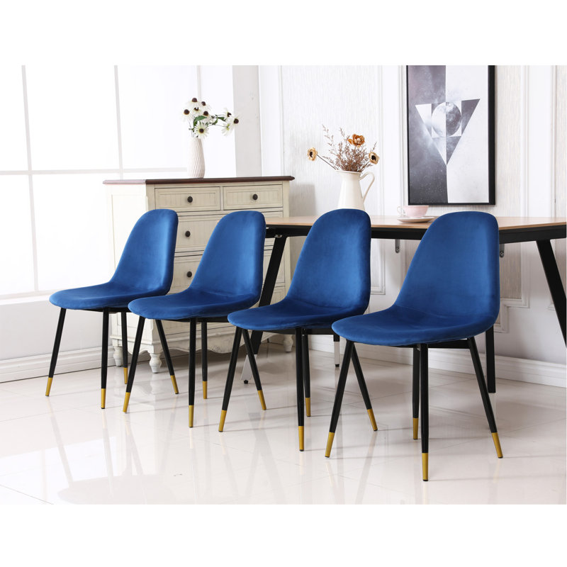 Ensemble de 4 chaises de salle à manger en tissu Contemporary, bleu