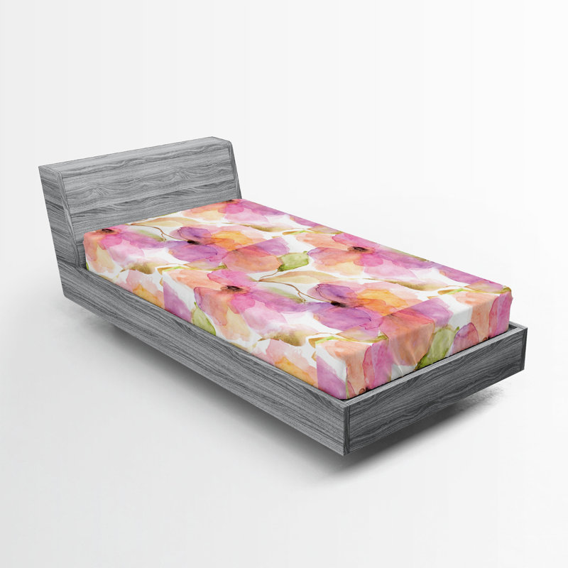 Drap-housse floral Ambesonne, Drap-housse de taille simple, Rose, pêche, vert pastel / floral