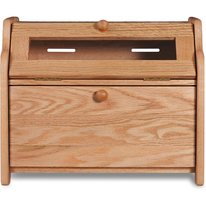Bread Box, Solid Wood Oak Bread Box for Kitchen Countertop, Double Layer Bread Container for Bread Storage, Large Capacity Breadbox with Clear Window, Pre-assembled
