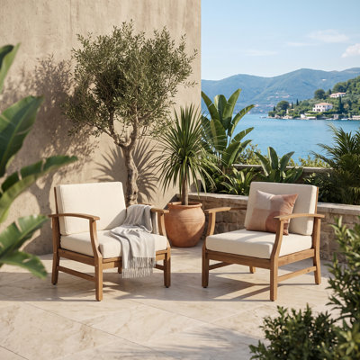 Modern Acacia Wood Club Chair with Cushion