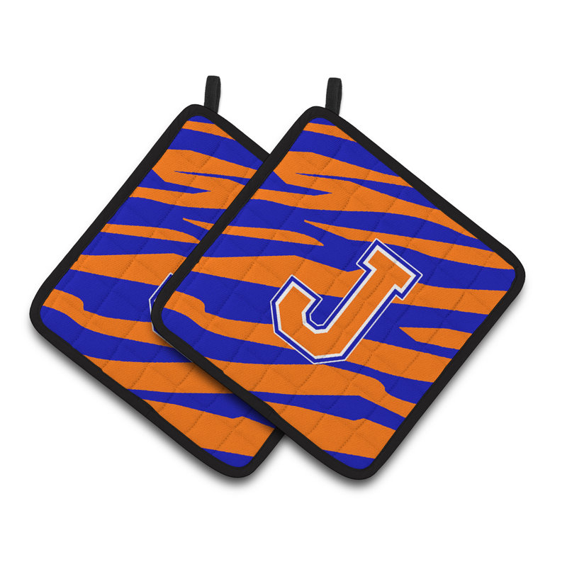 Tiger Stripe Potholder, J, Bleu / Orange