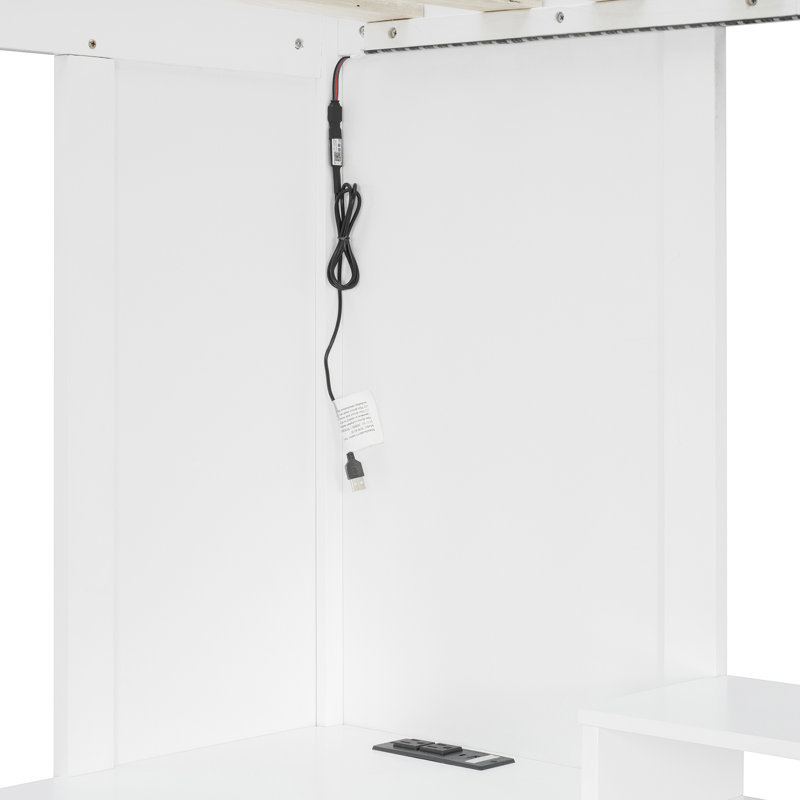 Lits doubles multifonctionnels modernes avec bureau de rangement, contreplaqué MDF en pin, chambre blanche, Blanc