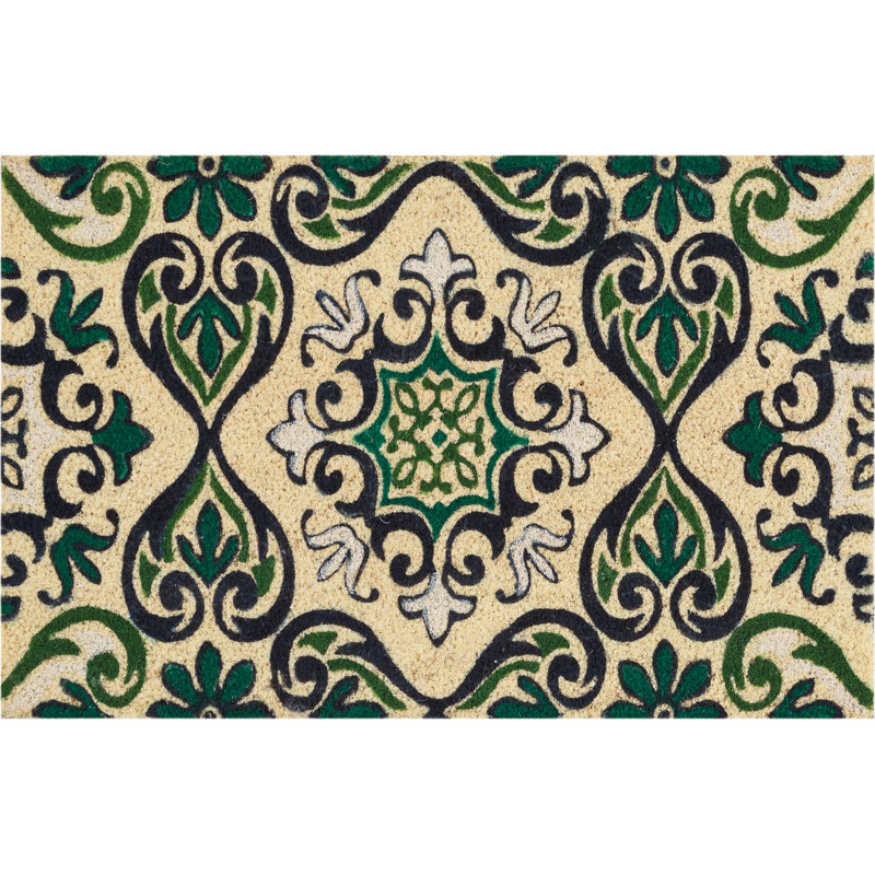Norayr Non-Slip Outdoor Doormat, Rectangle 1'6" x 2'4", Green